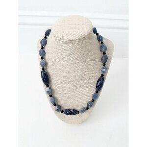 NWT Genuine Rhyolite, Sodalite & Black Onyx Necklace Beaded Blue Black